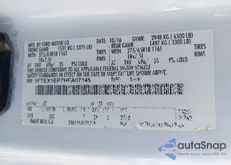 2017 Ford F-150 Xlt z USA, uszkodzony, nr VIN 1FTEX1EP7HFA07145